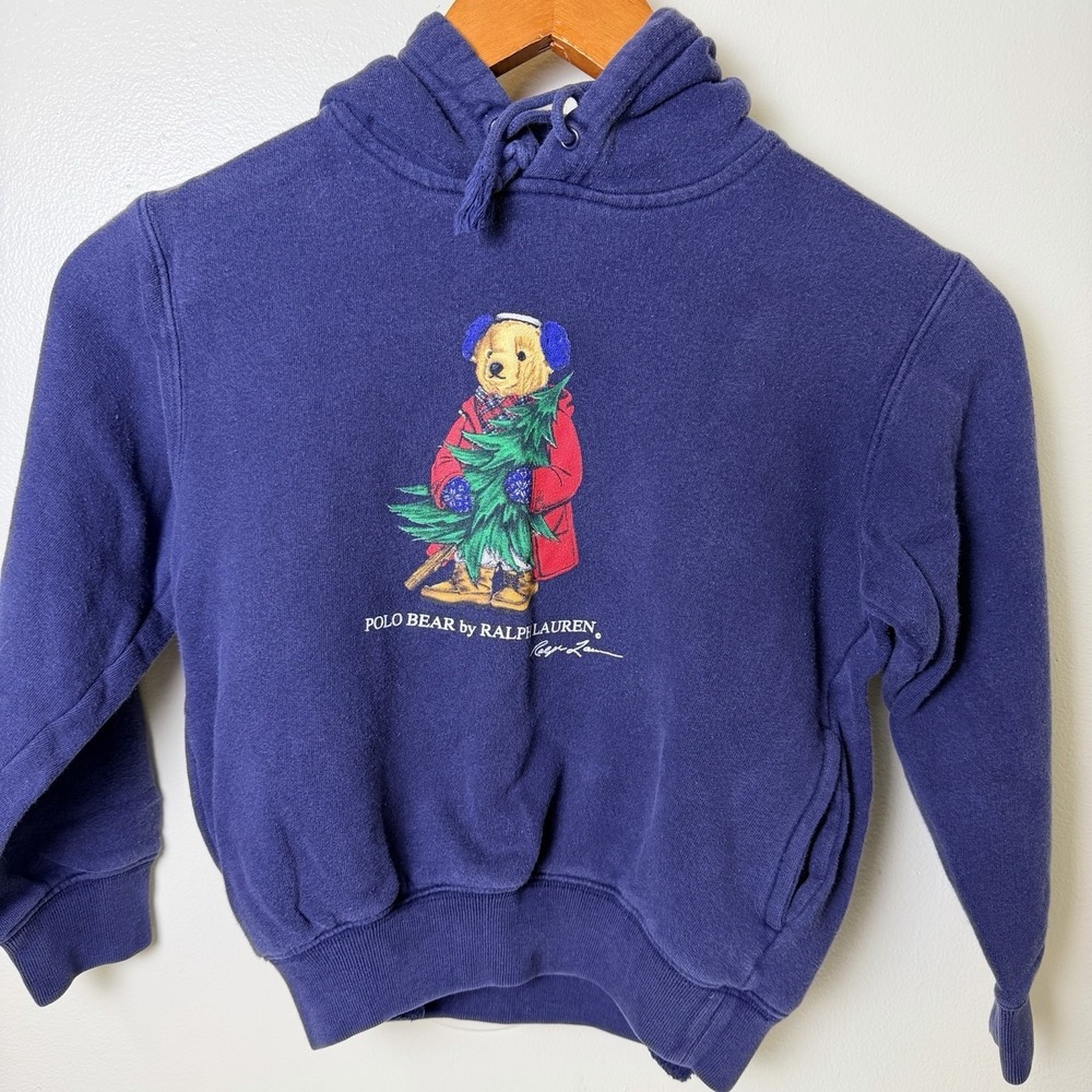 Polo Ralph Lauren Big Boy's Teddy Bear Fleece Hoodie Blue Size 7 Soft Comfy